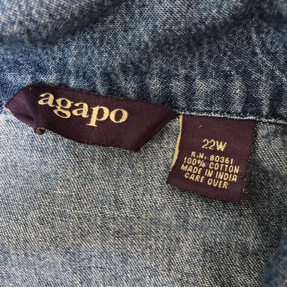 Vintage Denim Button-Up Shirt Embroidered Floral Hem Short Sleeves Size 22W  3X - Picture 10 of 11